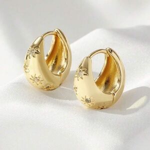 Celestial mini tear hoop thick gold gem stone earrings